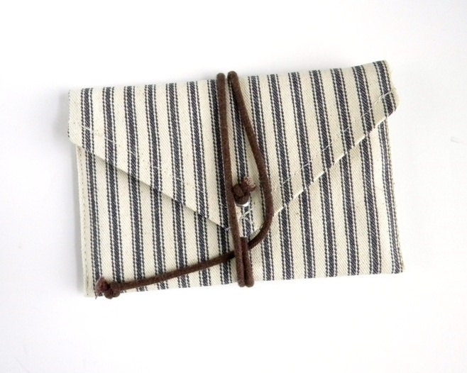 Ticking Stripe and Waxed Cotton Passport Wrap Wallet