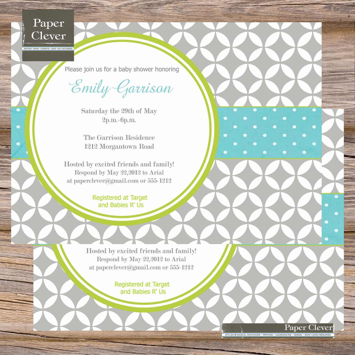 Boys baby shower invitation gray&aqua- digital file, printable Il_570xn