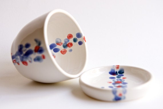 Ceramic Planter with Saucer in Teal, Lavender, and Red by RossLab