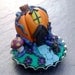Ultra tiny 1" halloween bottlecap scene pumpkin house with black cat