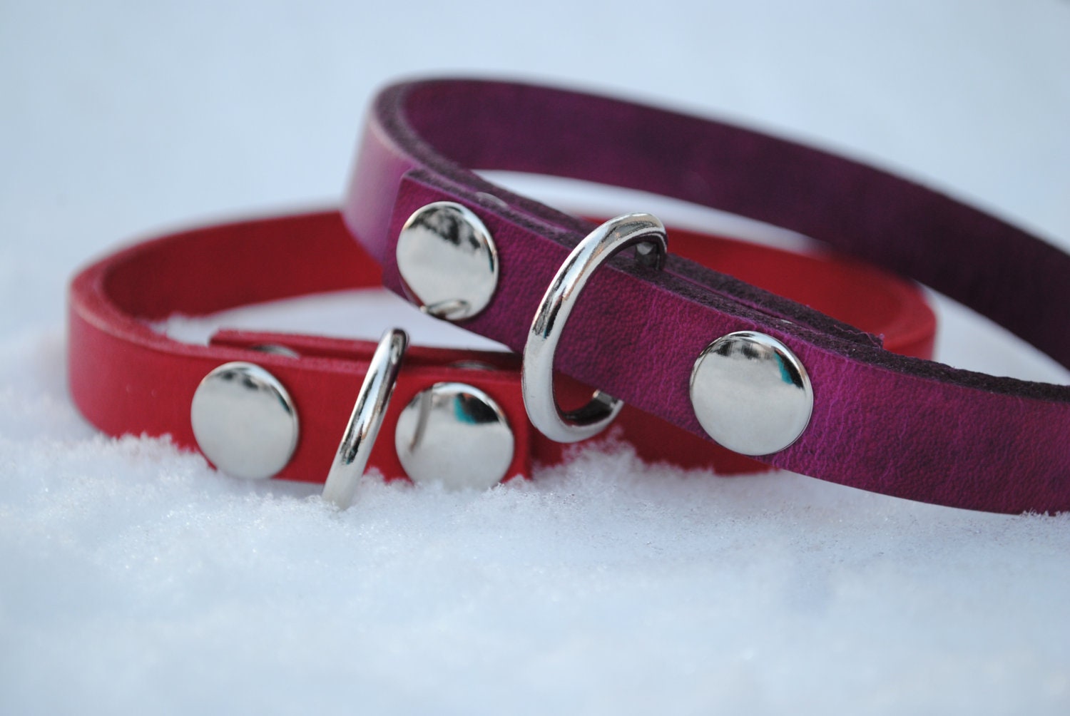 SALE 11.5" - 13" Deep Violet Leather Snap Dog Collar