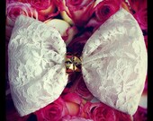 White Lace Bow w/Gold Studs