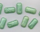 Nine gorgeous lampwork glass cabs - slim rectangles - shimmery marbled seafoam green - 20 x 18 mm