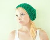 Slouchy hat beanie crocheted - kelly green - acrylic