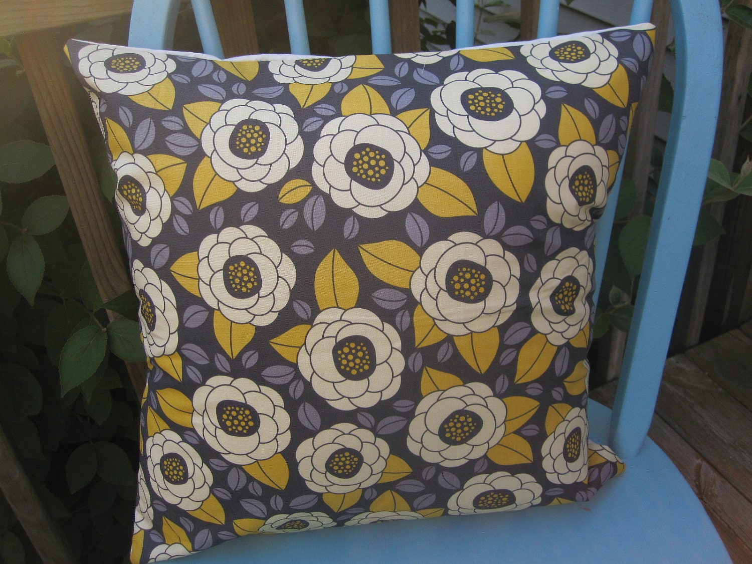 16x16 Pillow Cover, Joel Dewberry, Aviary 2, Bloom, Gray and Yellow