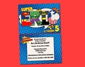 Personalized Superhero Birthday Party Doublesided Invitation- Digital file