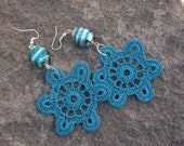 Crochet earrings - Crochet jewerlry - Star Earrings - Blue Green Earrings -Large Earrings
