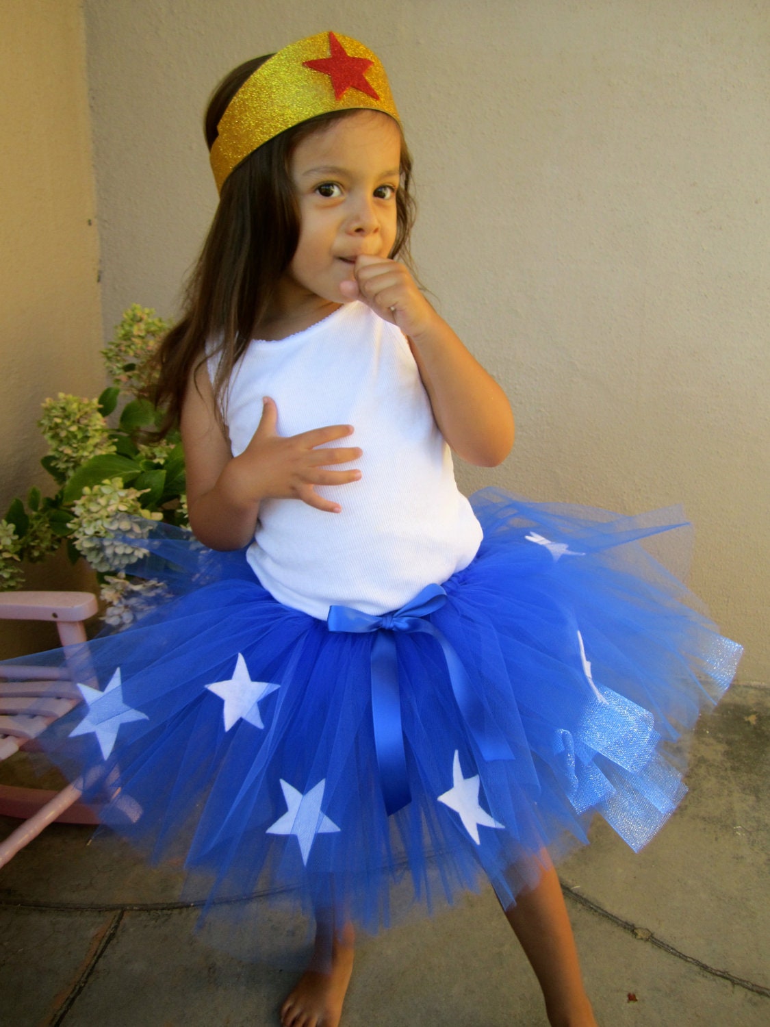Girl's Super Hero Tutu Costume. Blue tutu with Stars. Red, white, blue and gold tutu costume. Patriotic tutu costume. Sewn Tutu