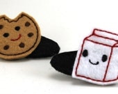 Milk & Chocolate Chip Cookie Felt Stitchies Snap Barrette Hair Clips
