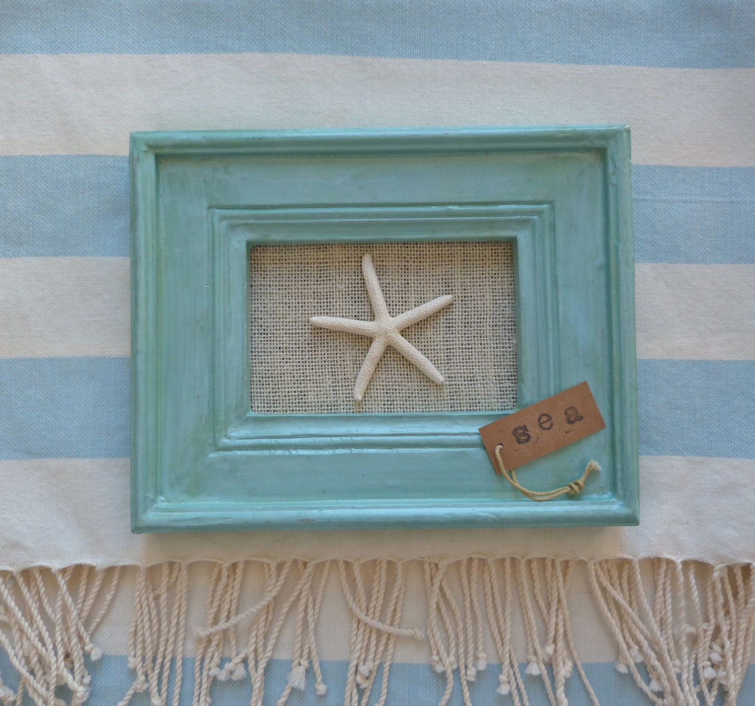 sea green turquoise starfish frame - beach home decor