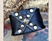 Men's black leather cuff with black leather X design and sliver color hardware, cuff with X design, rivets and studs, BY Torn to Pieces
