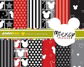 Mickey Mouse Black and Grey Digital Paper Pack - Set of 12 Papers