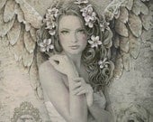 PRIMROSE Victorian inspired angel art 17 inch x 22 inch giclee print from original angel drawing by Jessica Galbreth