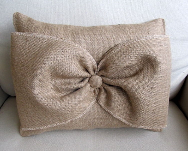 Natural Burlap Accent Pillow with giant burlap bow