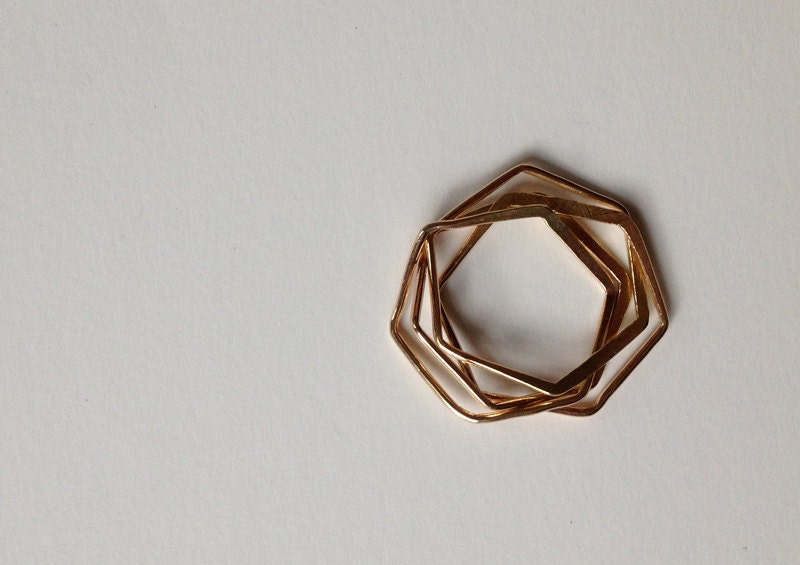 Hexagon nest ring.  In gold.  Handmade geometric puzzle ring
