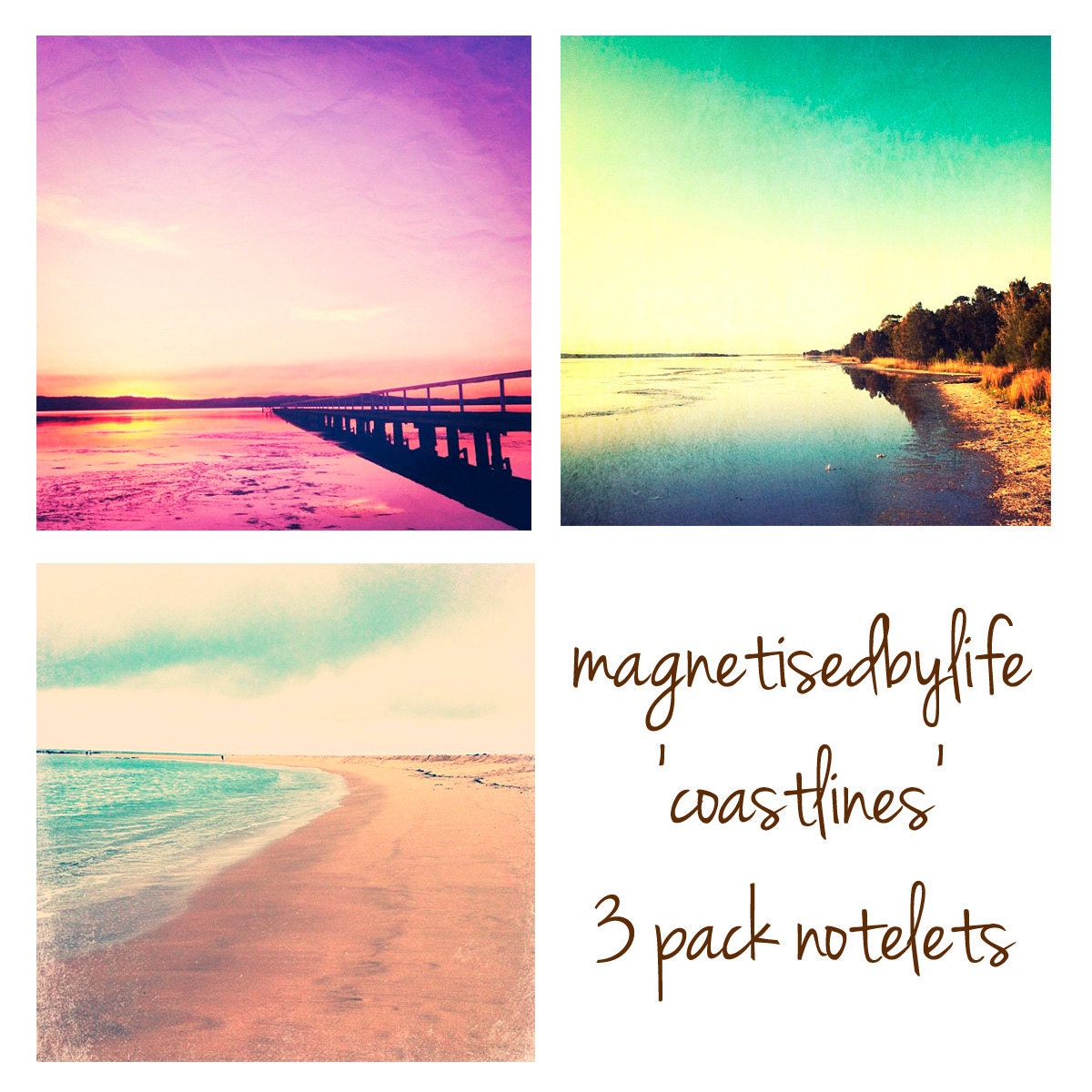 blank 'coastlines' magnetised by life 3 pack notecard set