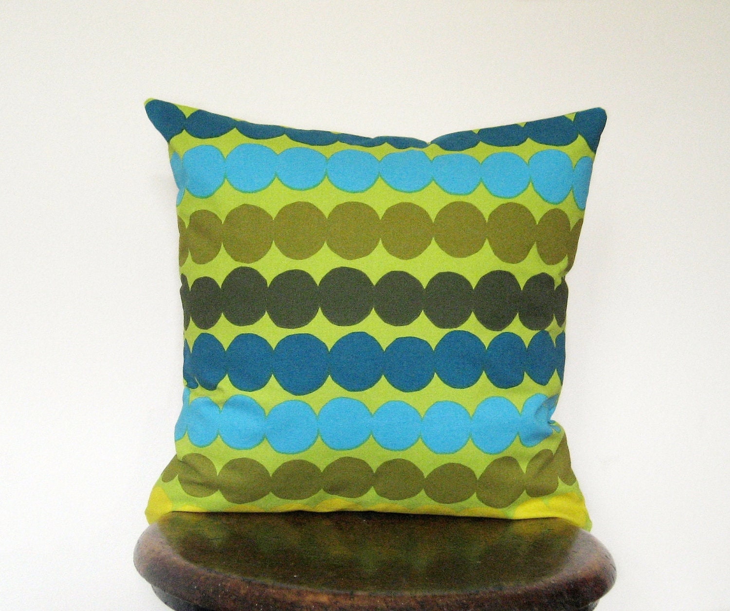 Marimekko Green Blue and Yellow Polka Dot Pillow Cover - 18x18 in