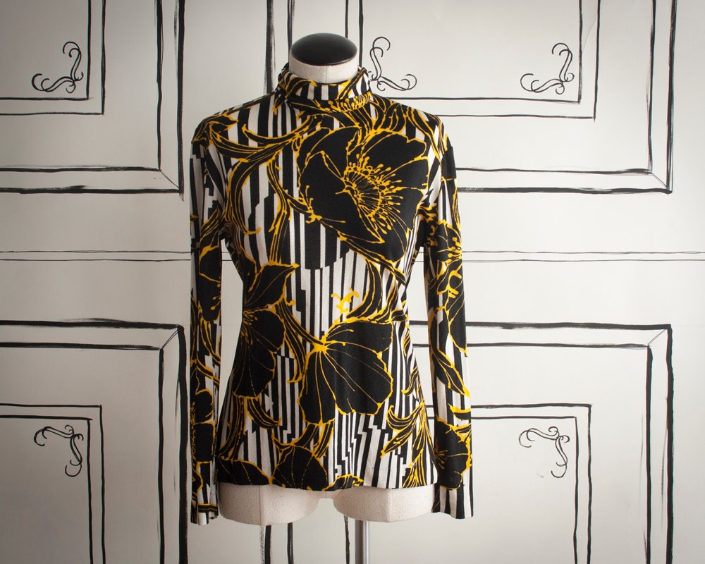 80s striped abstract floral top - s