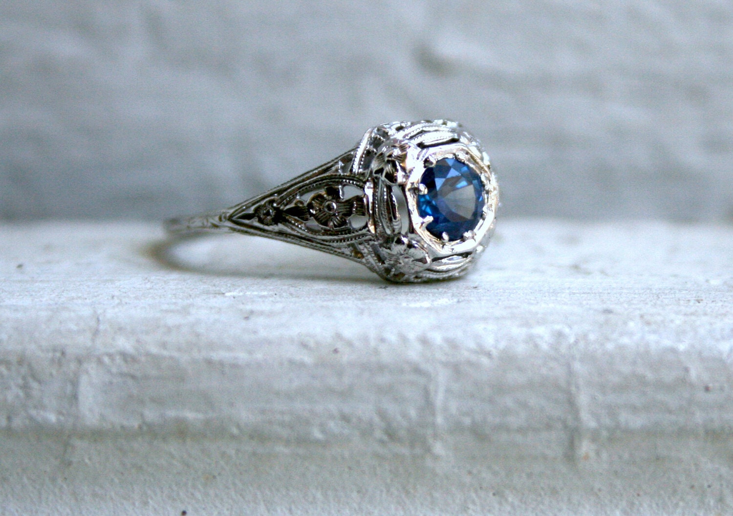 RESERVED - Stunning Vintage Platinum Sapphire Engagement Ring.