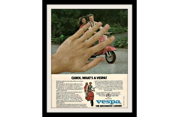 VESPA Moped Scooter Photo Ad, Vintage Advertising Wall Art Decor Print