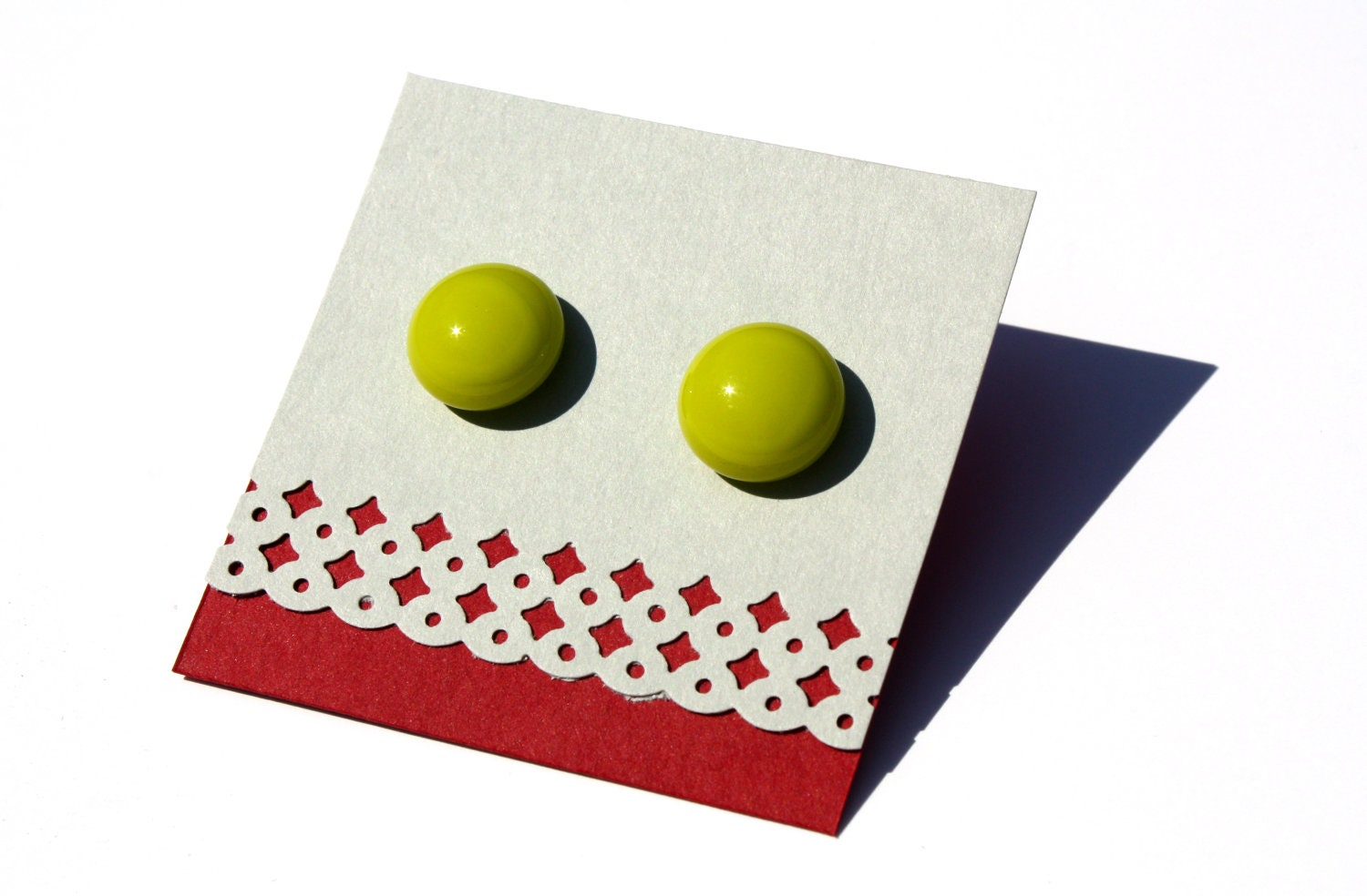 Vintage-Look Lemongrass Stud Earrings, Recycled Art Glass