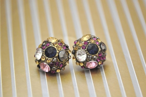 Rustic Crystal Beads Ball Earrings - Post Stud Earrings