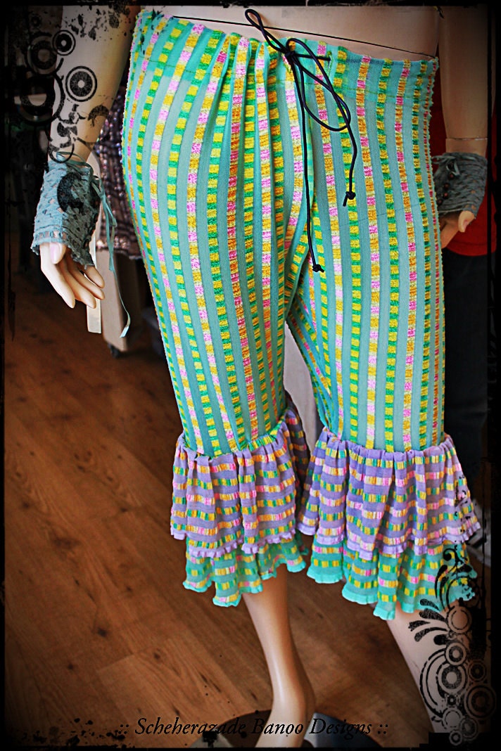Tribal Belly dance hooping festival wear stretchy pants with ruffles