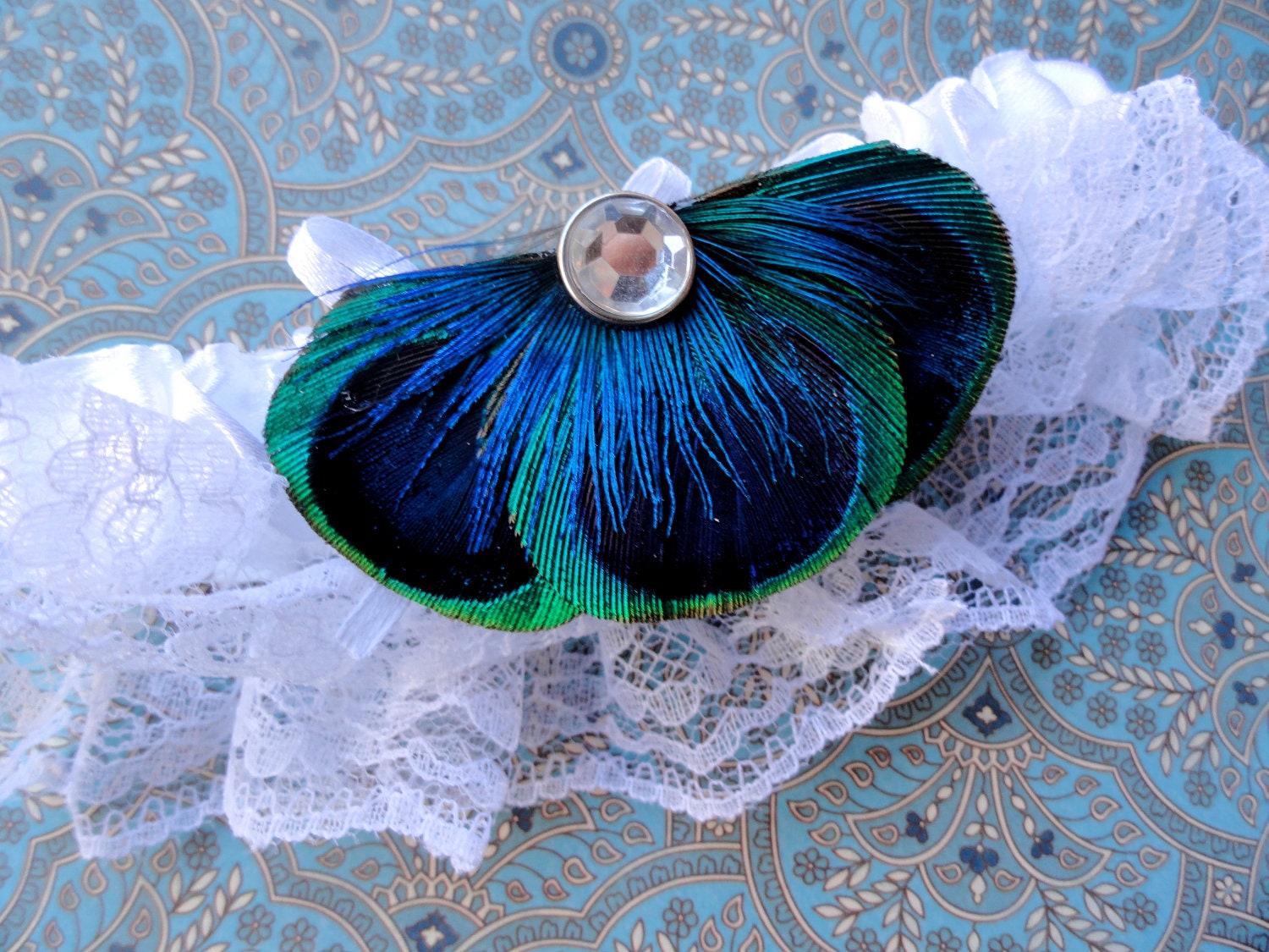 BALEY Blue Peacock Feather Garter Clip