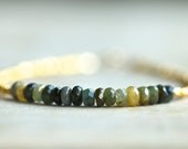 Green tourmaline bracelet: Gold faceted beads Karen Hill tribe beaded bracelet - October birthstone jewelry