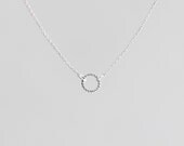 Delicate simple everyday open twisted circle charm necklace chain available in gold or silver