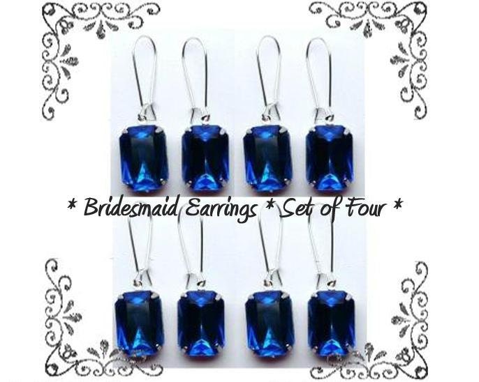 Royal Blue 'Crown Jewels' Earrings, Bridesmaid Jewelry, Bridesmaid Earrings, Wedding Jewelry, Set of 4, Bridal Gifts, Favors