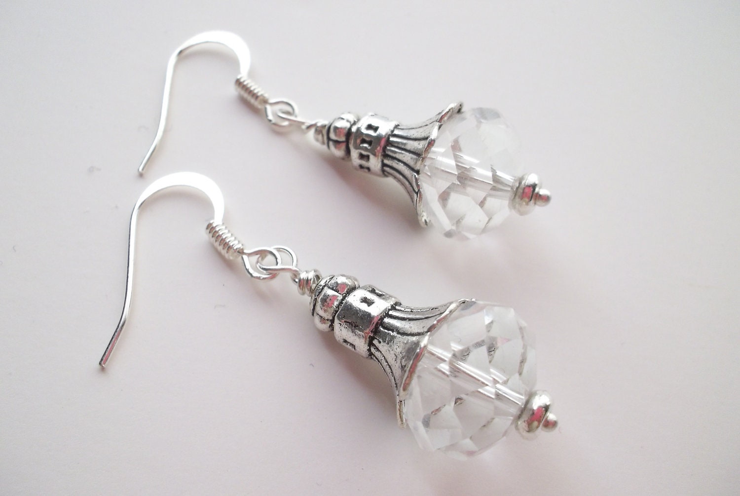 Antique Silver and Clear Crystal Dangle Earrings