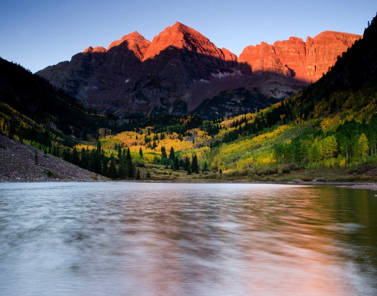 Maroon Bells aspen fall colors lake sunriseColorado photograph 11x14