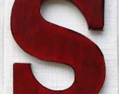 3 D Monogram Wooden Letter "S" 12 inch Tall Distressed in True Red Rustic Shabby Chic Custom Made Solid Wood You Pick Letter and Color