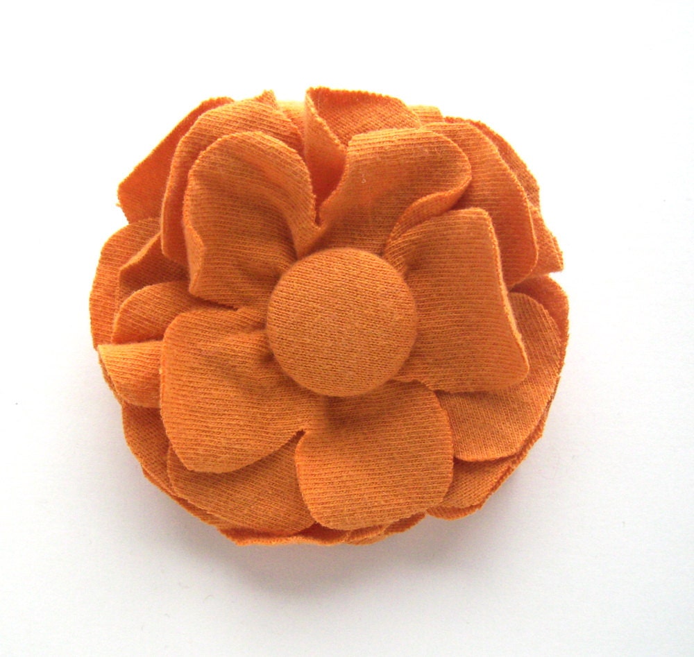 Pumpkin Orange T-shirt Flower Pin/Hair Clip, Accessory, Repurposed, Tshirt jersey knit brooch