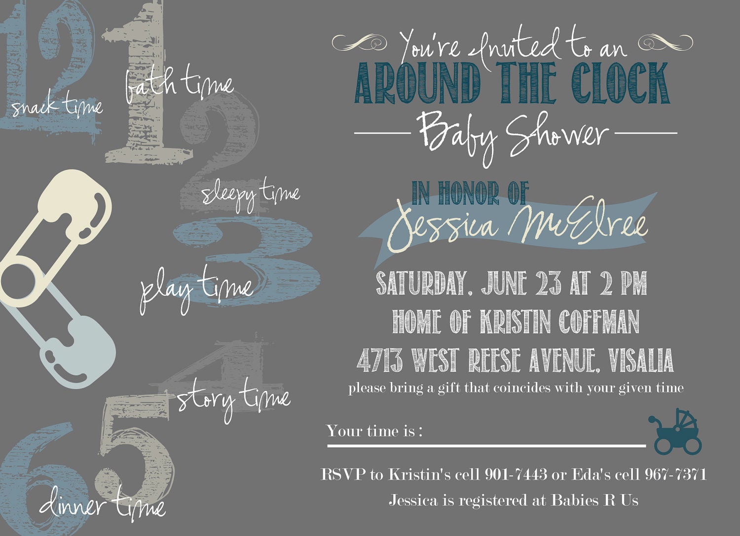Baby Shower Invitation: DIY-Printable. Around-the-Clock Theme. Creative & Fun.