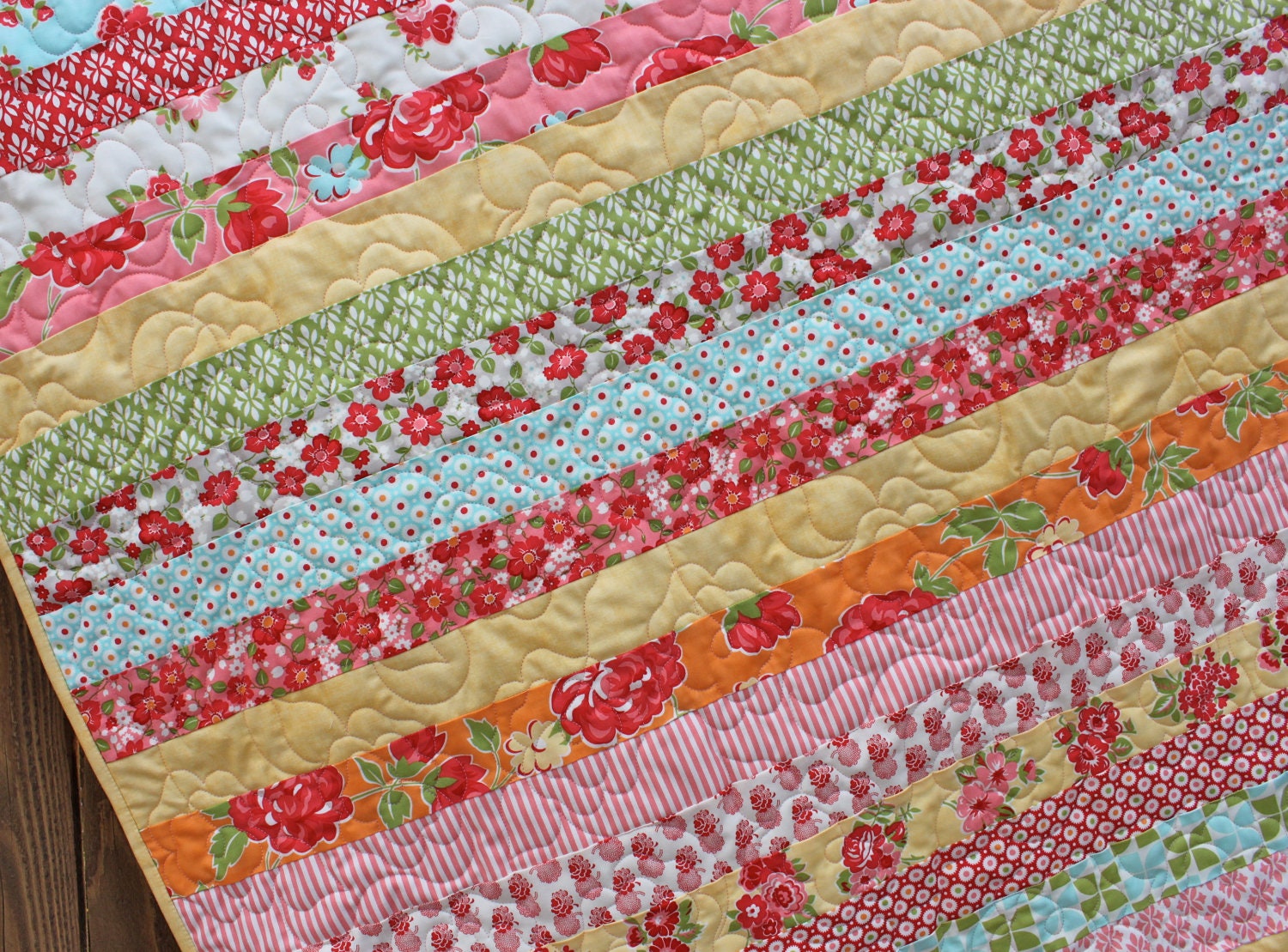 Modern Baby Girl Quilt Pink Yellow Aqua Green by JennyMsQuilts
