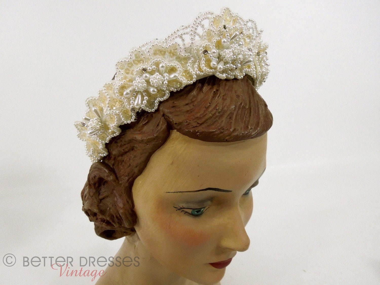 Vintage Bridal Headpiece. Wedding Tiara Headband. Pearls Rhinestones Sequins - TREASURY ITEM