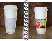 Reversible Coffee Cozy: Lined, Handsewn Velcro, Teacher gift, amy butler