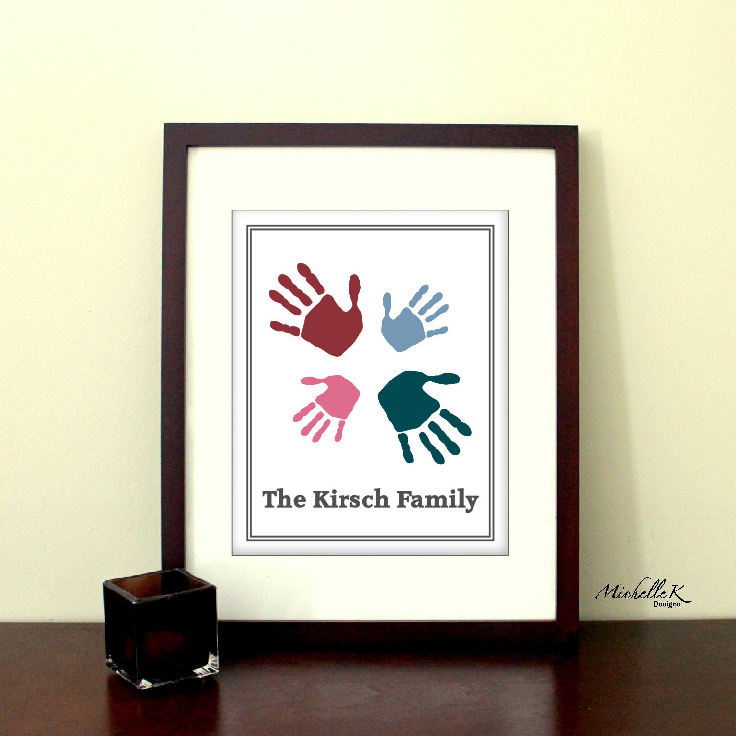 8"x10" Customizable Printable Art - "Handprints" - Personalize with family name and choose your colors - also available in 5"x7"
