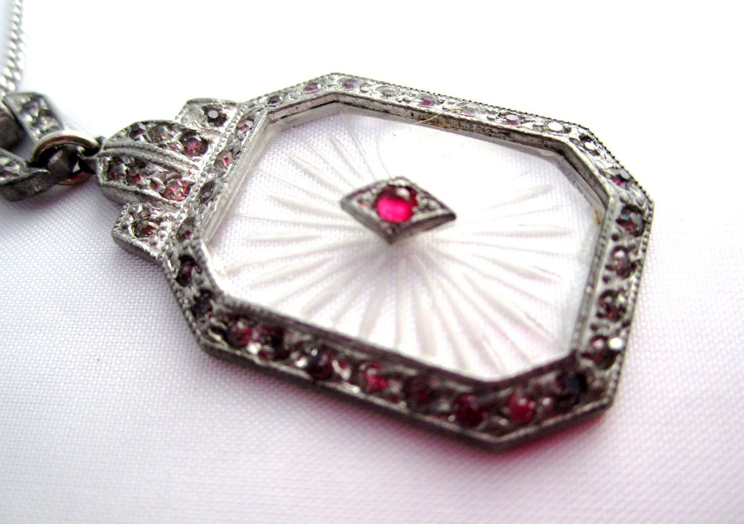 Art Deco Necklace Camphor Glass Pendant 1920s Vintage Jewelry Great Gatsby