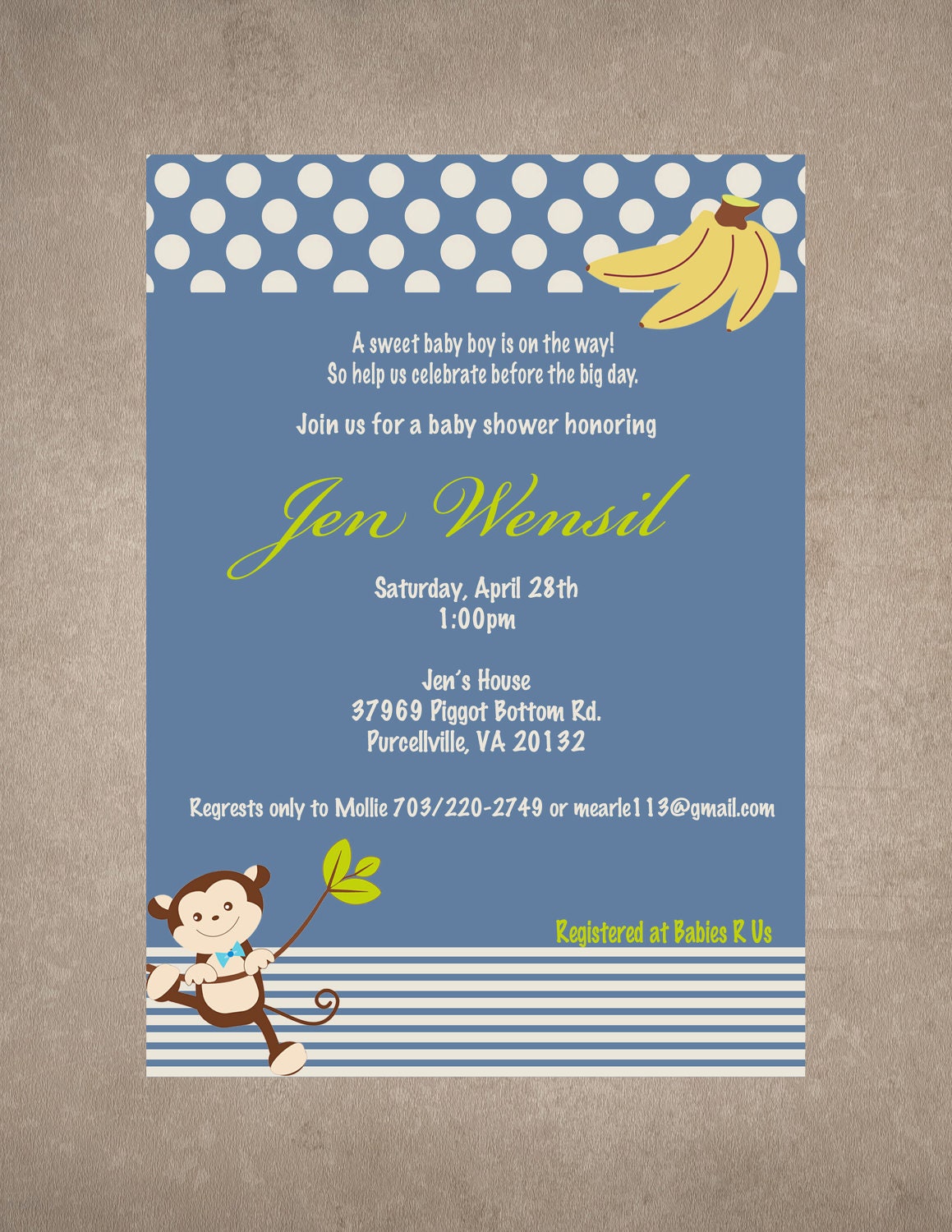 Monkey Baby Shower Invite-Print your own
