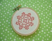 Hand Embroidery Holiday Decoration Holiday Ornament - Red Snowflake  3 inch embroidery hoop art, wall decor