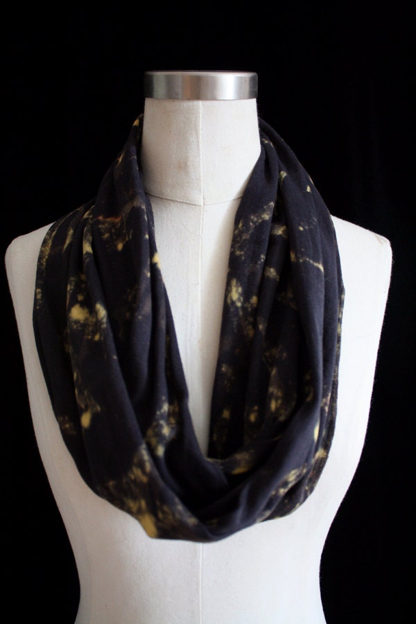 Hand Dyed Circular Scarf, Black "Lightning Bug" Pattern