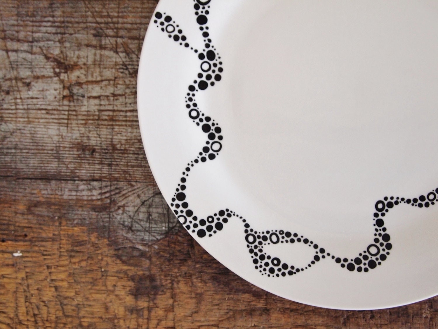 Hand Drawn Plate - Black and White Dinner Plate, A Kraken Meal,
