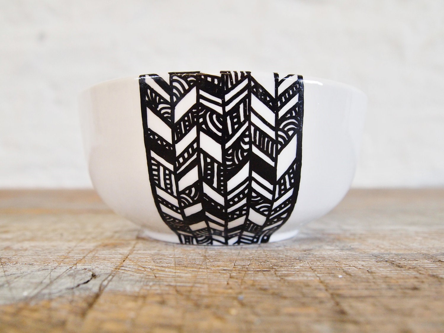 Chevron Bowl - Hand drawn black and white, chevron illustration, hand drawn bowl
