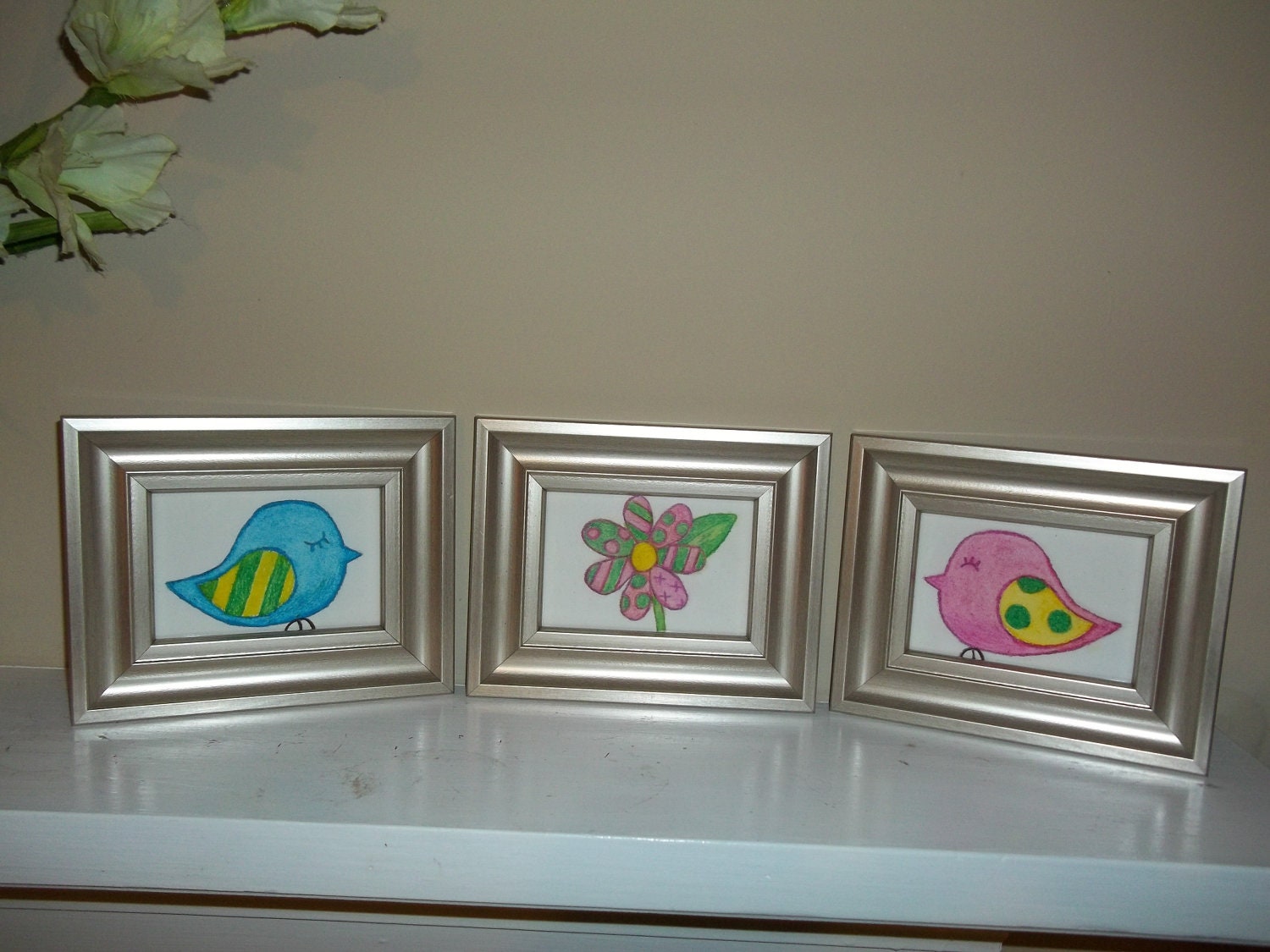 Drawing,Oil Pastel, "Birds of a Feather",Hand Drawn,Oil, Art, Original Art,Wall Decor, Nursery Decor, Babies Room,GIFT