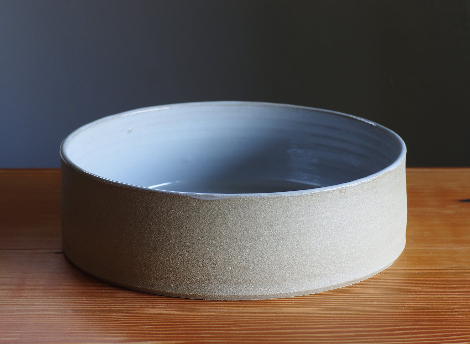 extra large grey fruit bowl sand colored stoneware modern pottery minimal ceramics - vitrifiedstudio
