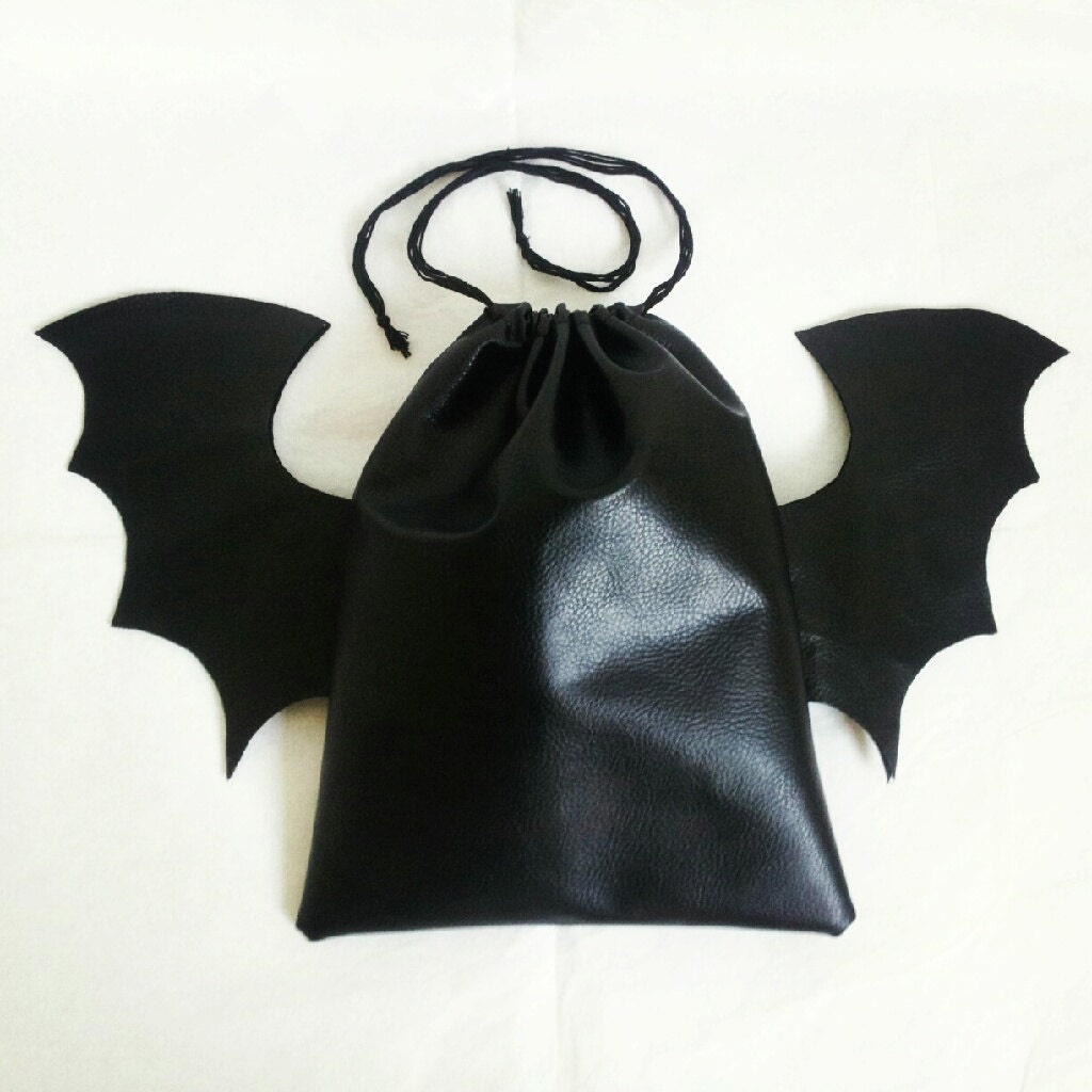 Faux Leather Bat Drawstring Makeup Cosmetic Bag by RudeBoyClothing