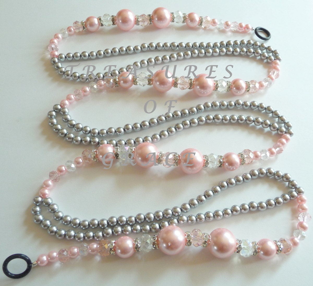 Glass Beaded Christmas Garland Swag Handmade Pink Gray Glass Beads